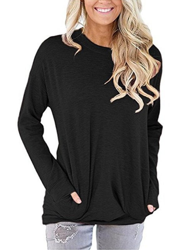 Levoire | Femme Col Rond Batman Manches Longues Poches Uni T-shirt Lâche