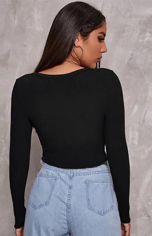 Levoire | Femmes Sexy Bouton Crop Longue Manche top