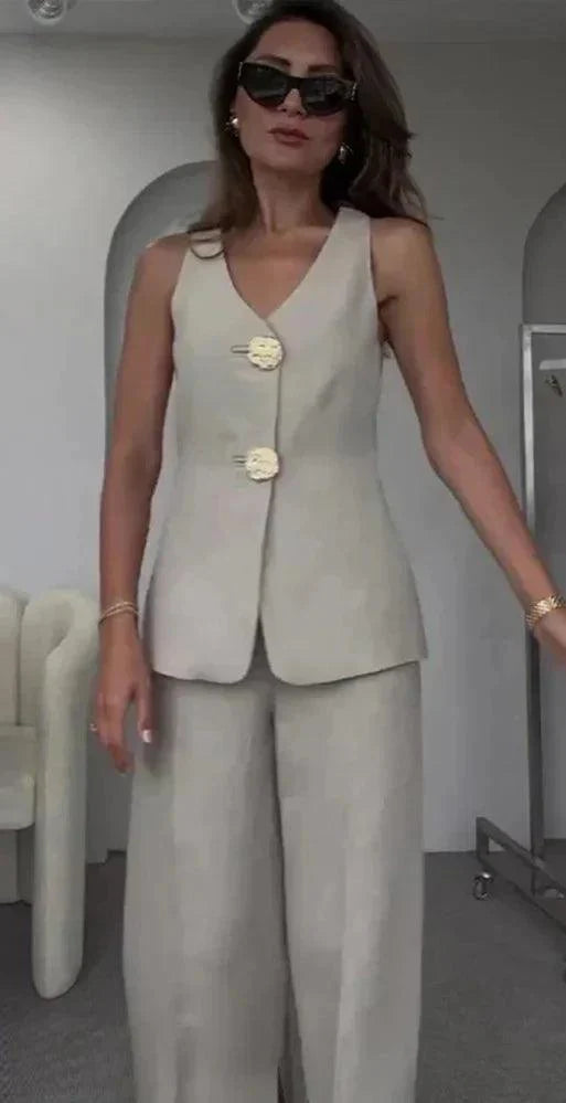 Levoire | Femmes Sexy Gilet & Pantalon Fendu Duo