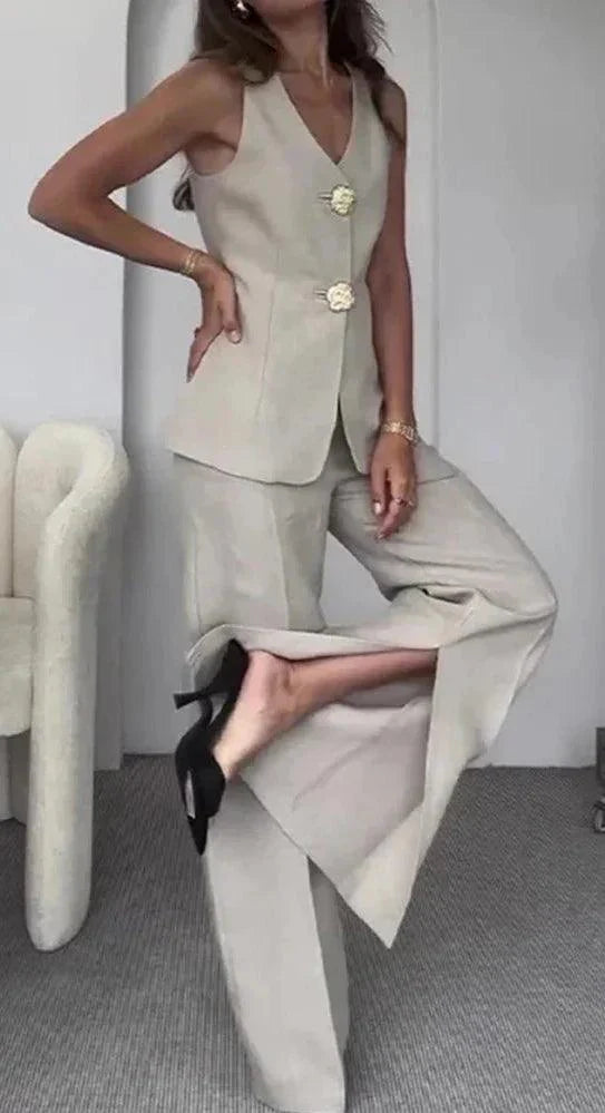 Levoire | Femmes Sexy Gilet & Pantalon Fendu Duo Gris