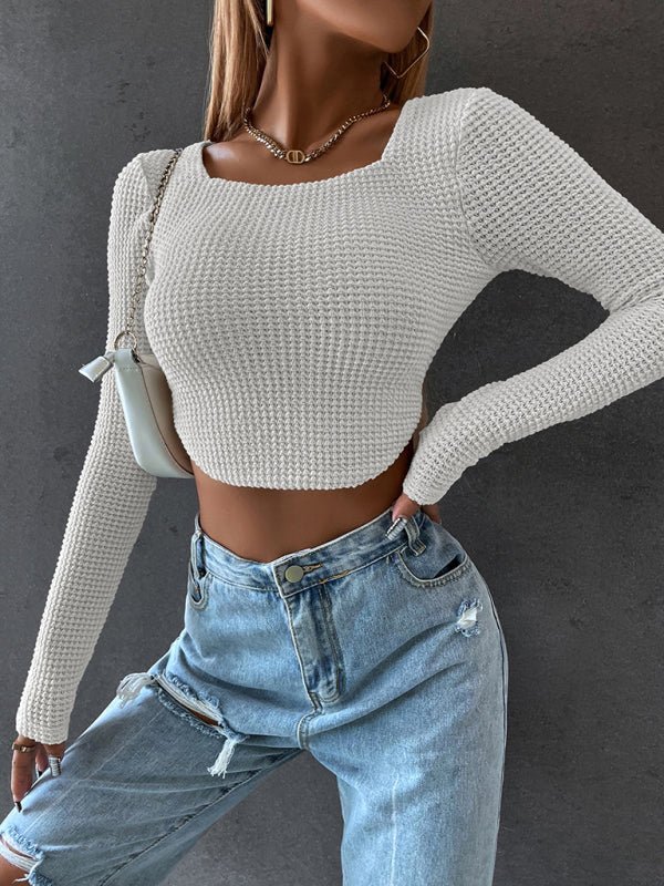 Levoire | Femmes Court Coton moulant sexy Baleine Capture manches longues T-shirt