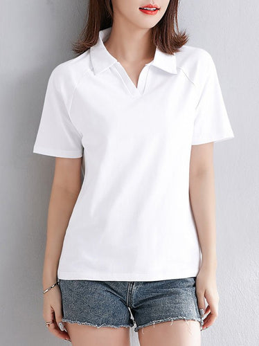 Levoire | Femme Simple Légère Courte Manches Polo-Shirt à Col Fendu