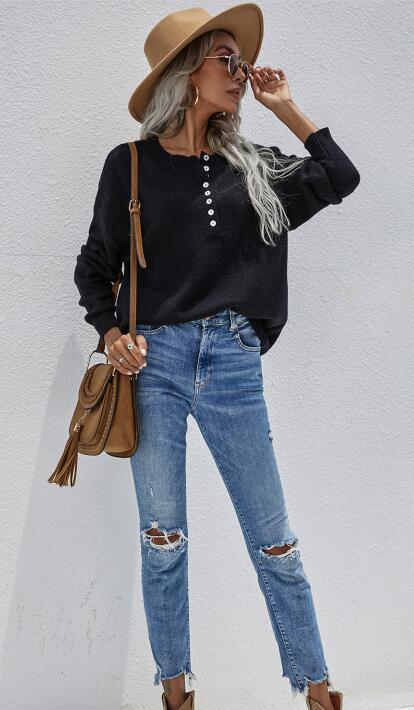 Levoire | Femme pull simple en traditionnel Noir