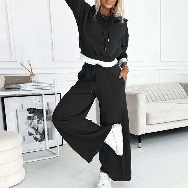 Levoire | Femmes Doux Deux Pièces Capuche Activewear Ensemble Noir