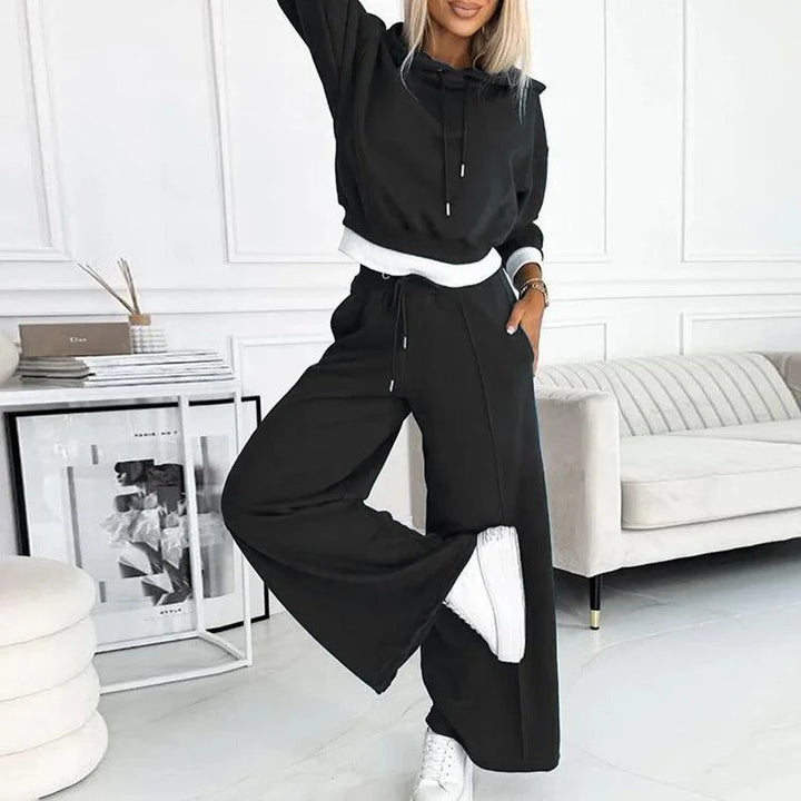 Levoire | Femmes Doux Deux Pièces Capuche Activewear Ensemble Noir