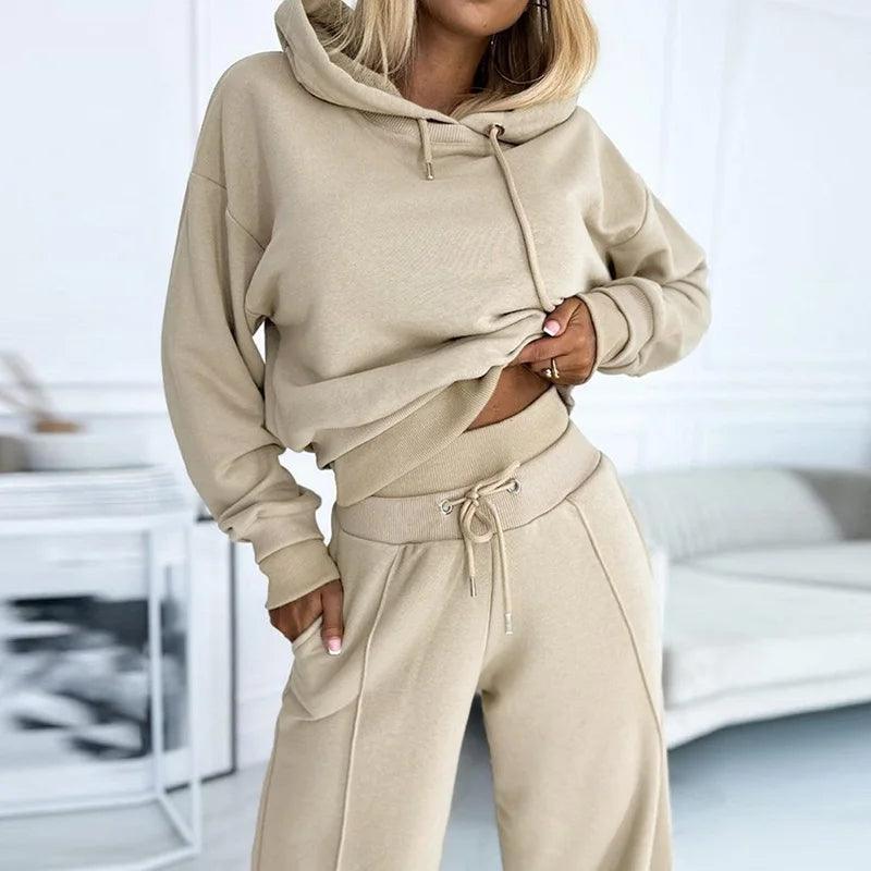 Levoire | Femmes Doux Deux Pièces Capuche Activewear Ensemble Khaki
