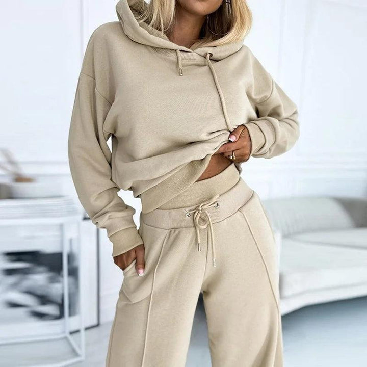 Levoire | Femmes Doux Deux Pièces Capuche Activewear Ensemble Khaki