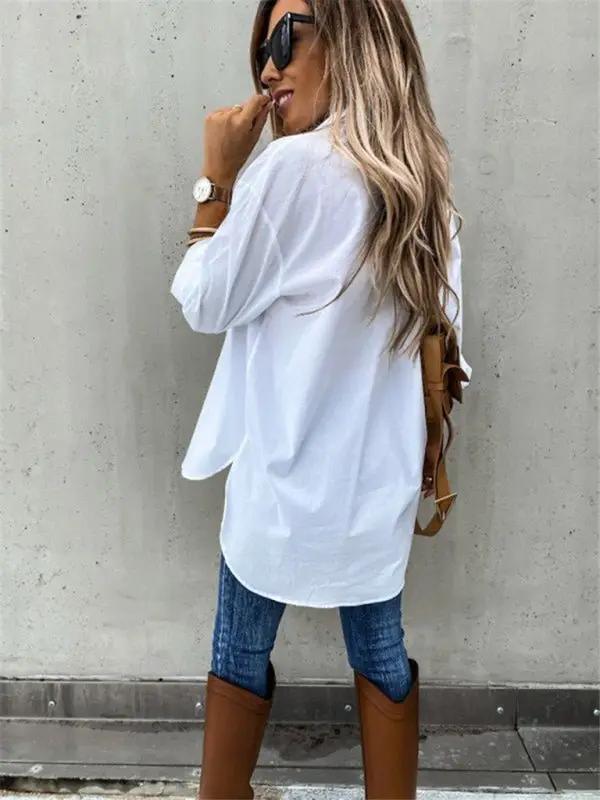 Levoire | Femme unie poche irrégulière chemise à manches longues à revers