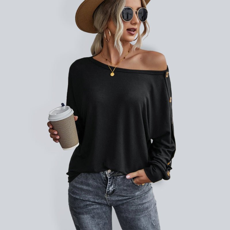 Levoire | Femmes Uni Décontracté Boutonné Manches Longues T-shirt Noir