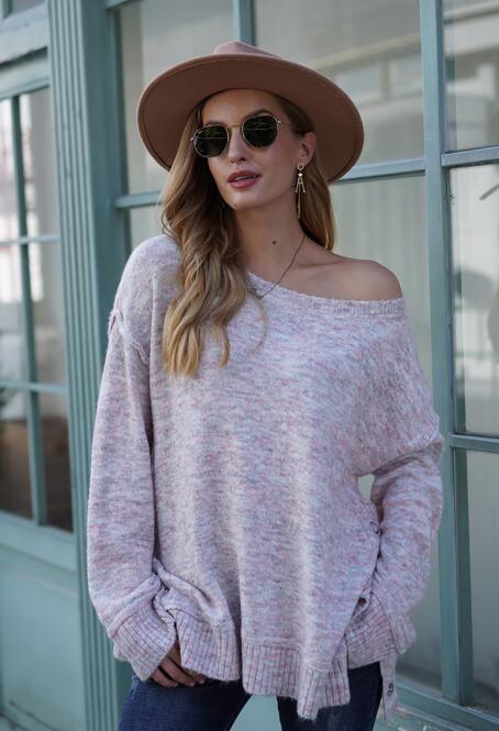 Levoire | Femme pull avec fentes latérales et boutons Rose pastel