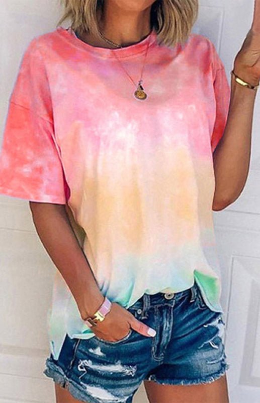 Levoire | Femme T-shirt Lache Imprimé Dégradé Tie Dye pour femmes Rose pastèque