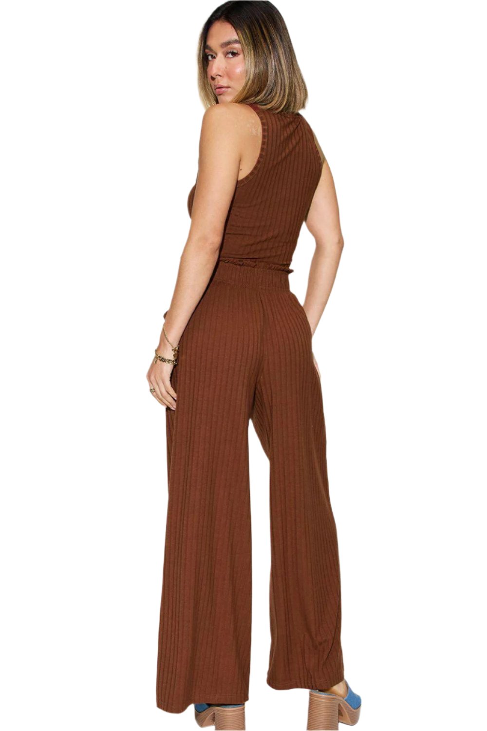 Levoire | Femmes Tendance Stretch Ripp Haut & Pantalon Large Ensemble