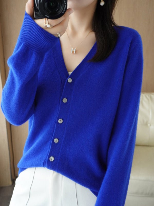 Levoire | Femme V-neck Boutonnage Manches Longues Cardigan Bleu royal