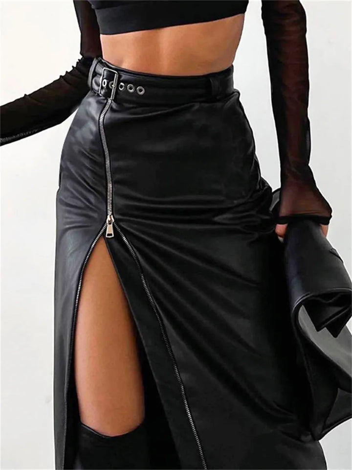 Levoire - Jupe crayon élégante en PU avec taille haute et fermeture éclair Noir