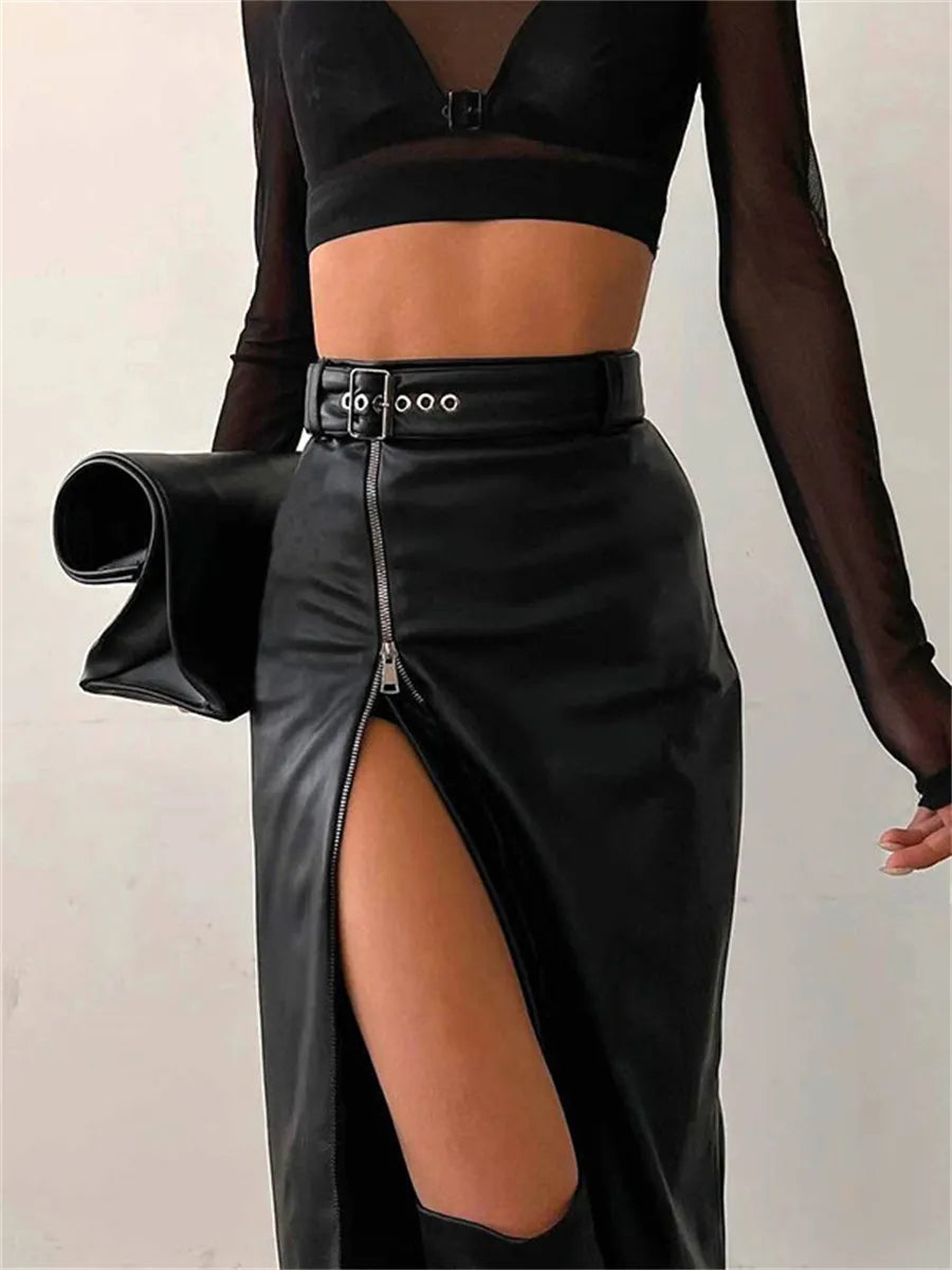 Levoire - Jupe crayon élégante en PU avec taille haute et fermeture éclair