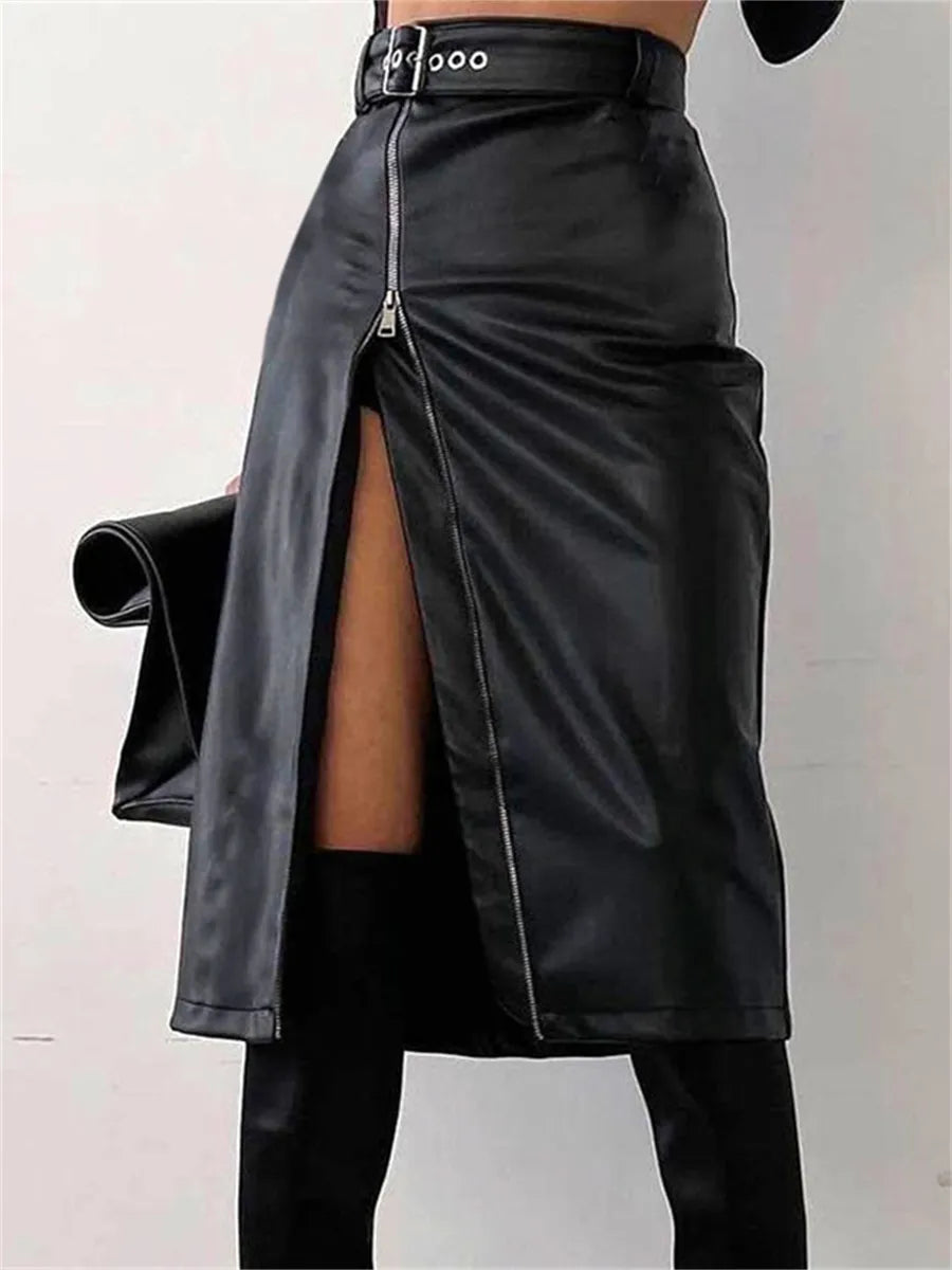 Levoire - Jupe crayon élégante en PU avec taille haute et fermeture éclair