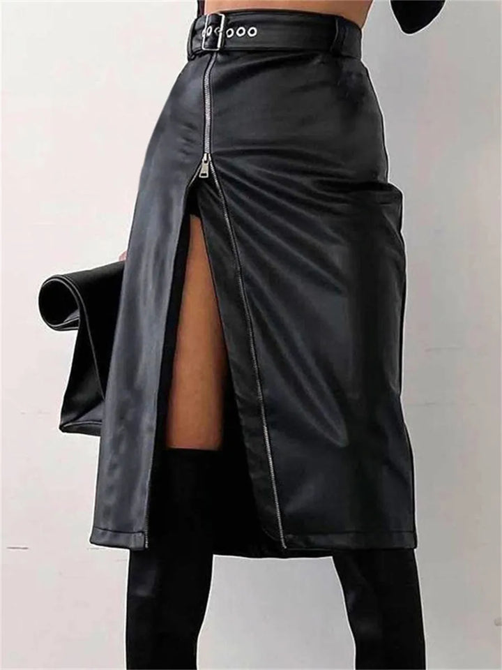 Levoire - Jupe crayon élégante en PU avec taille haute et fermeture éclair