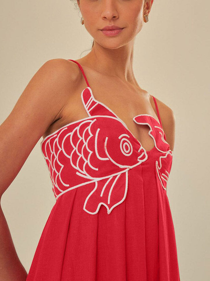 Levoire | Maxi Robe En Mélange De Lin Avec Broderie De Poisson