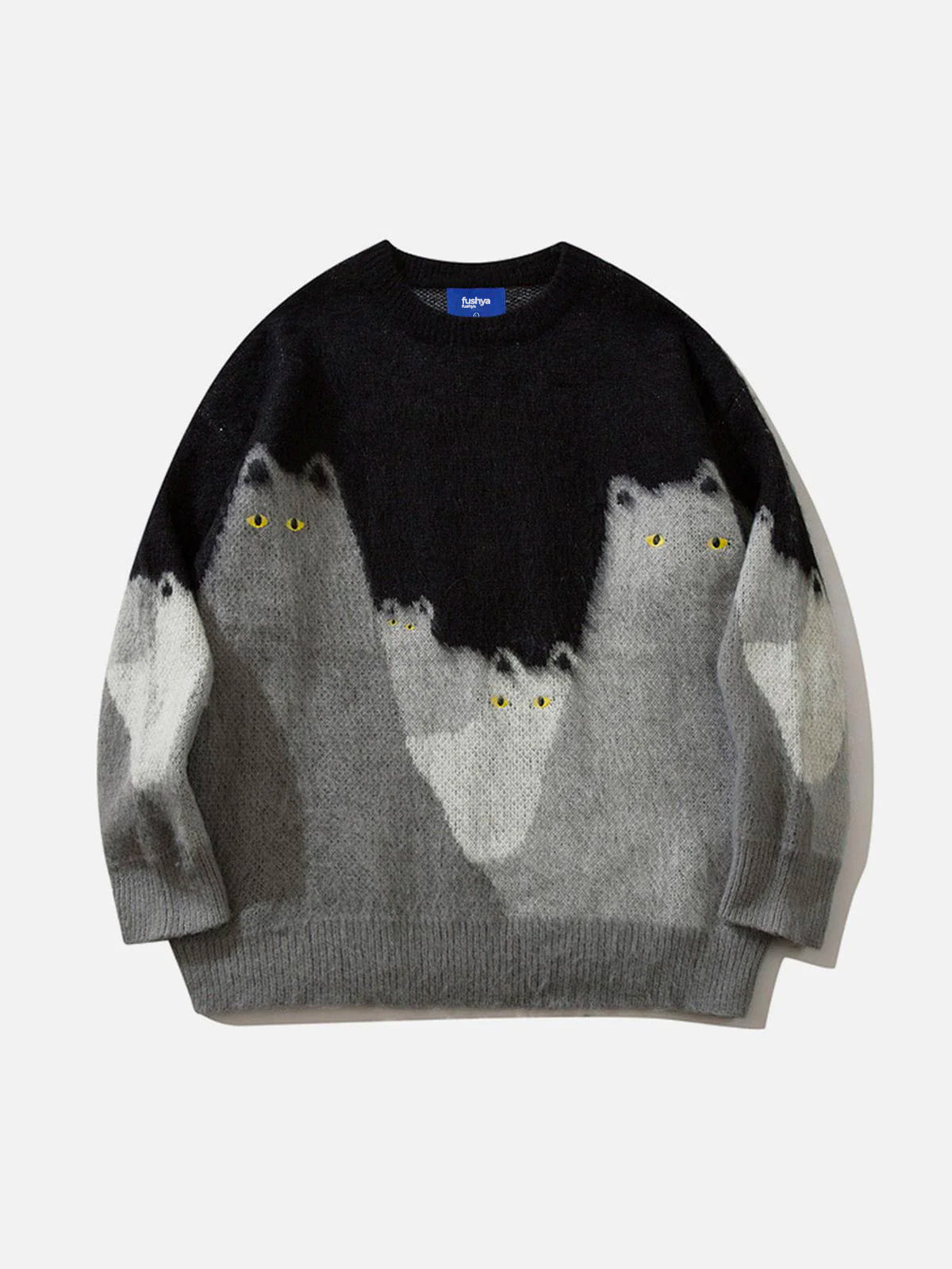 Levoire | Pull en peluche avec broderie de chat Noir