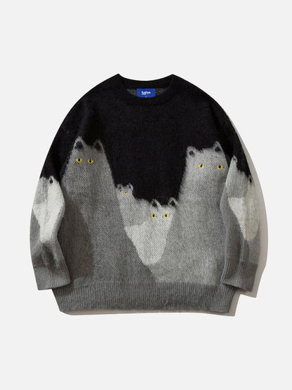 Levoire | Pull en peluche avec broderie de chat Noir
