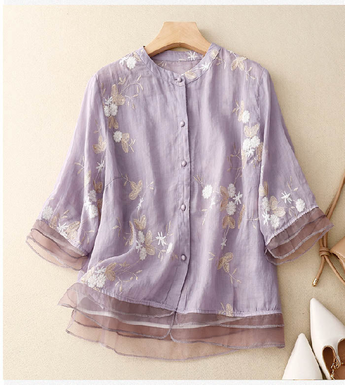 Levoire | Chemisier Brodé Lilas