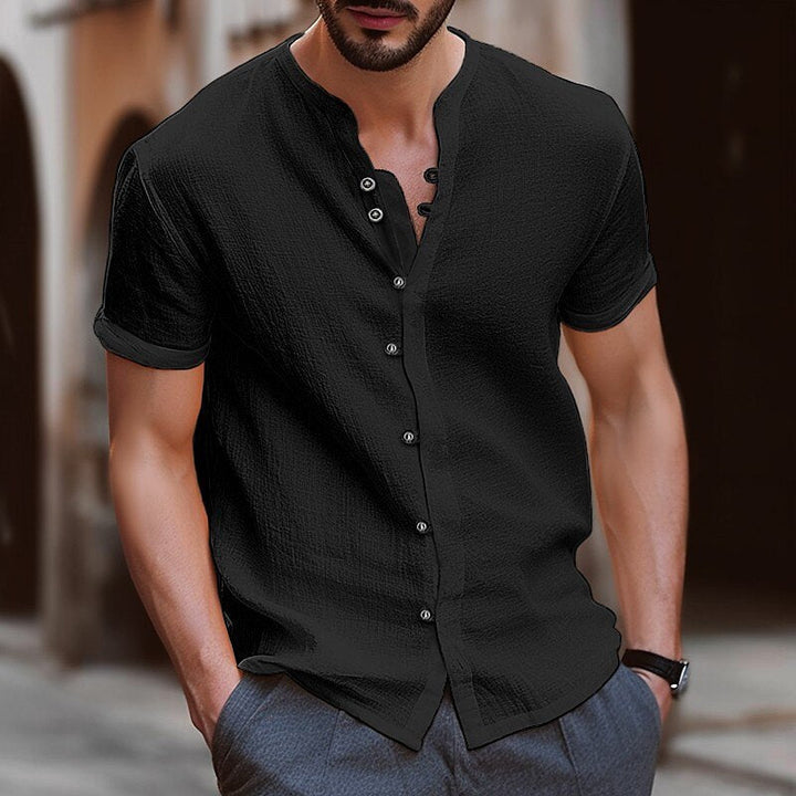 Levoire | Lin D'Homme Chemise Col Montant noir