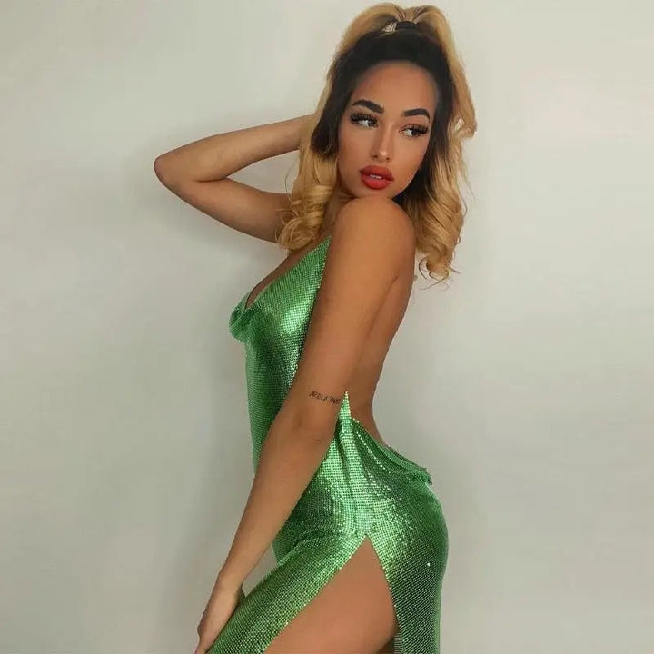 Levoire | Décolleté Arrière Métallique Hautement Échancré Robe Mini Vert