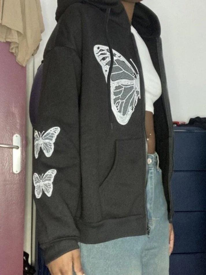 Levoire | Y2K Papillon Surdimensionné À Fermeture Éclair Sweat À Capuche
