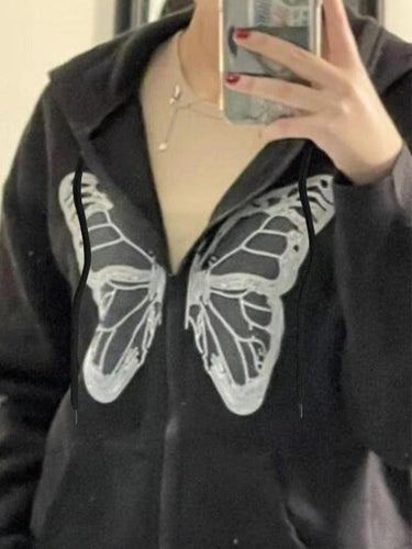 Levoire | Y2K Papillon Surdimensionné À Fermeture Éclair Sweat À Capuche