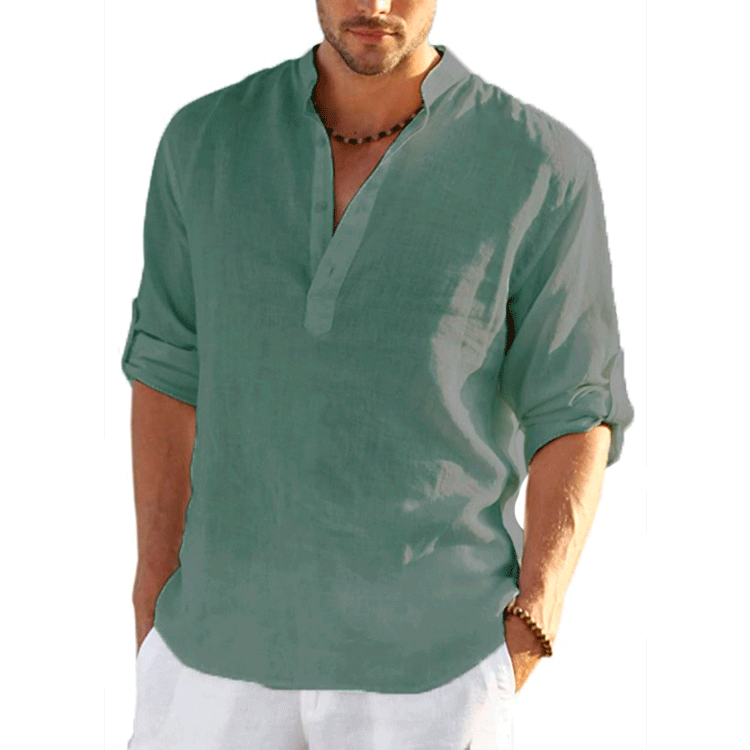 Levoire | Chemise En Lin Pour Hommes Unicolore vert foncé