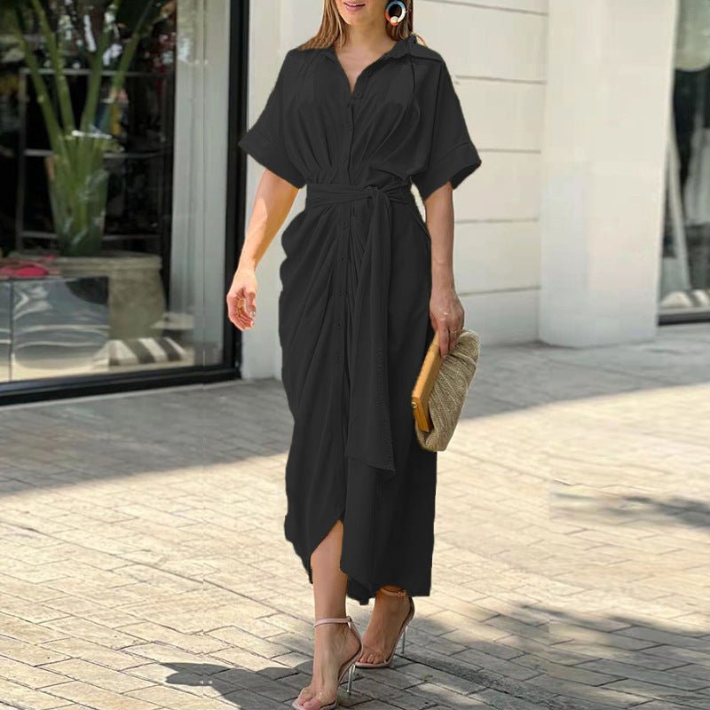 Levoire | Robe Midi À Col Retourné Et Ceinture À La Taille Noir