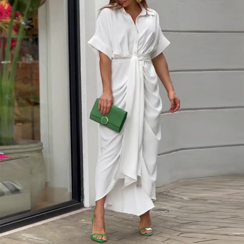 Levoire | Robe Midi À Col Retourné Et Ceinture À La Taille Blanc