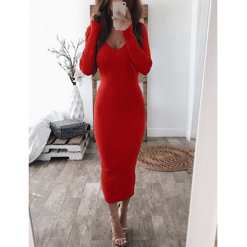 Levoire | Robe Longue Élégante Femme Tissu Ribbed Confortable Rot