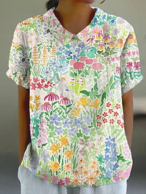 Levoire | Chemise En Coton Lin Avec Motif Floral Pastoral
