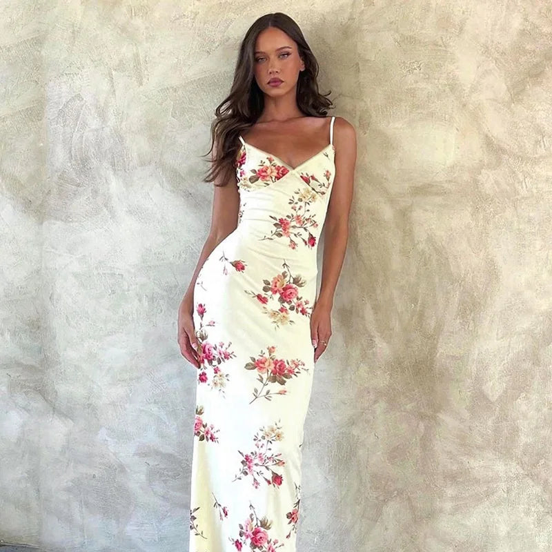 Levoire | Robe Sans Manches À Imprimé Floral En V Beige