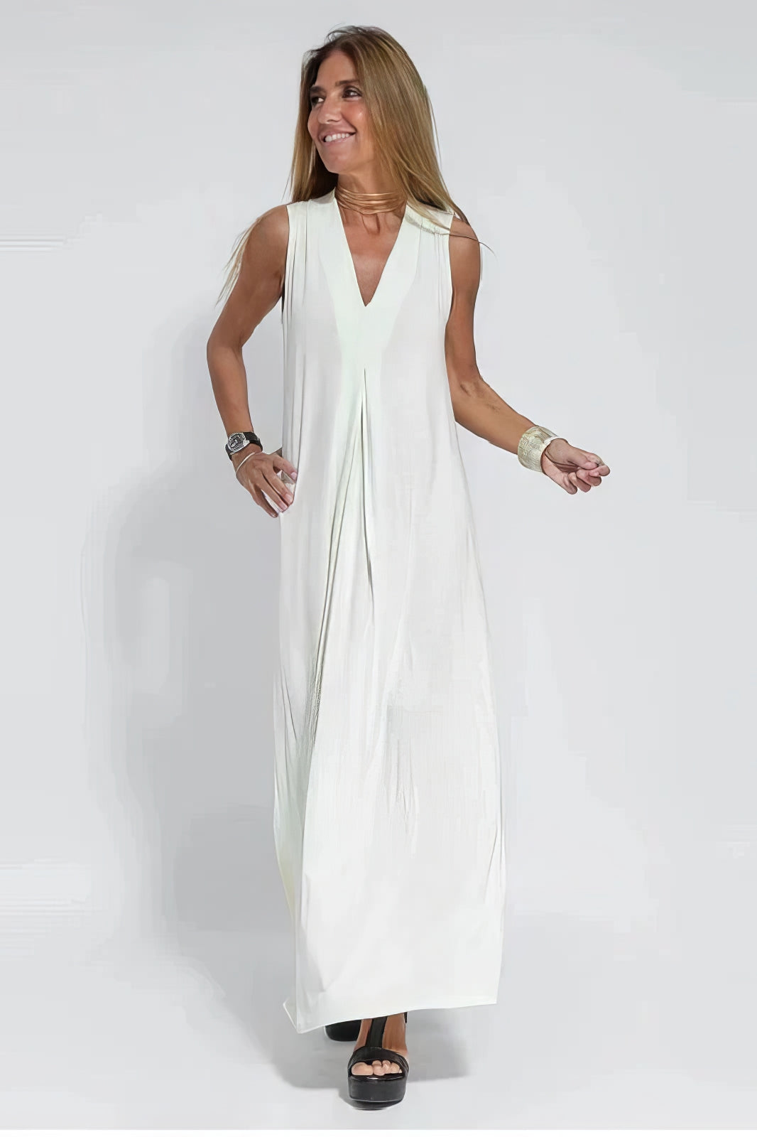 Levoire | Robe Élégante Longue + Gilet Correspondant Comme Cadeau Blanc
