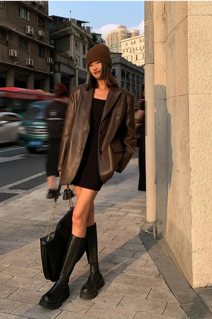 Levoire | Blazer En Simili Cuir Pour Femmes