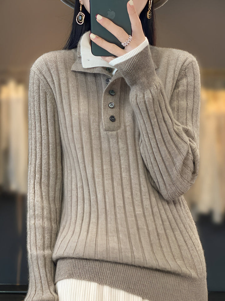 Levoire | Décontracté Pull À Col Rabattu Top En Tricot Pour Femmes Gris