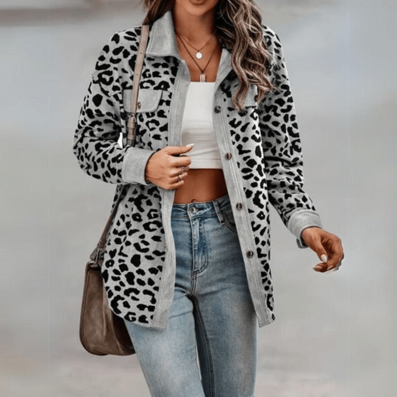Levoire | Veste Chic Femme Léopard Décontractée Confortable Gris