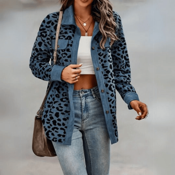 Levoire | Veste Chic Femme Léopard Décontractée Confortable Bleu ciel