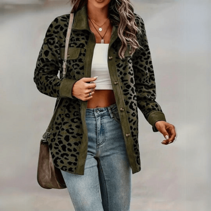 Levoire | Veste Chic Femme Léopard Décontractée Confortable vert olive