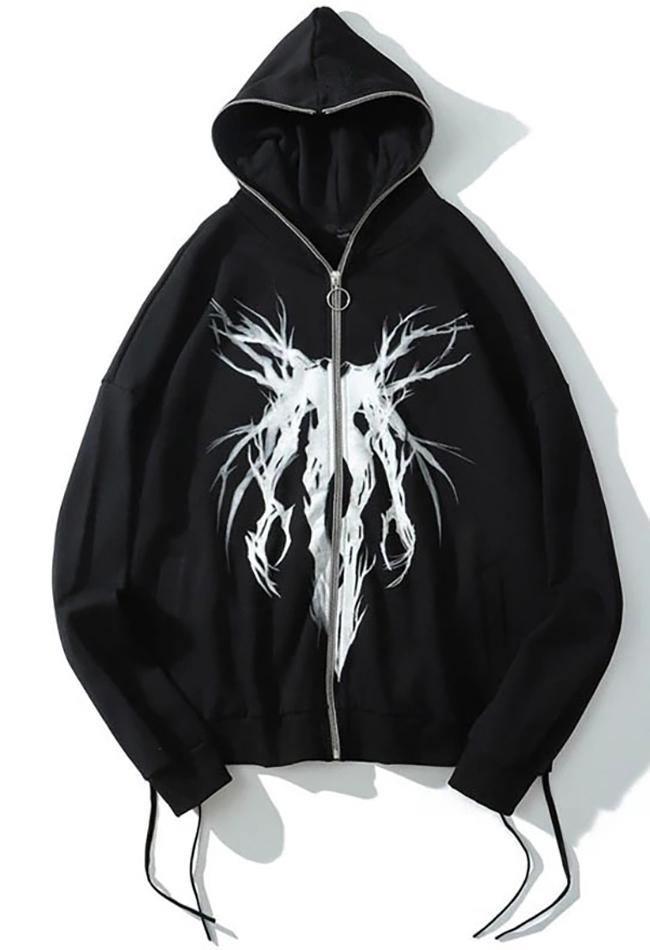 Levoire | Zip Gothic Print Surdimensionné Sweat À Capuche Noir