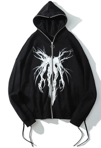 Levoire | Zip Gothic Print Surdimensionné Sweat À Capuche