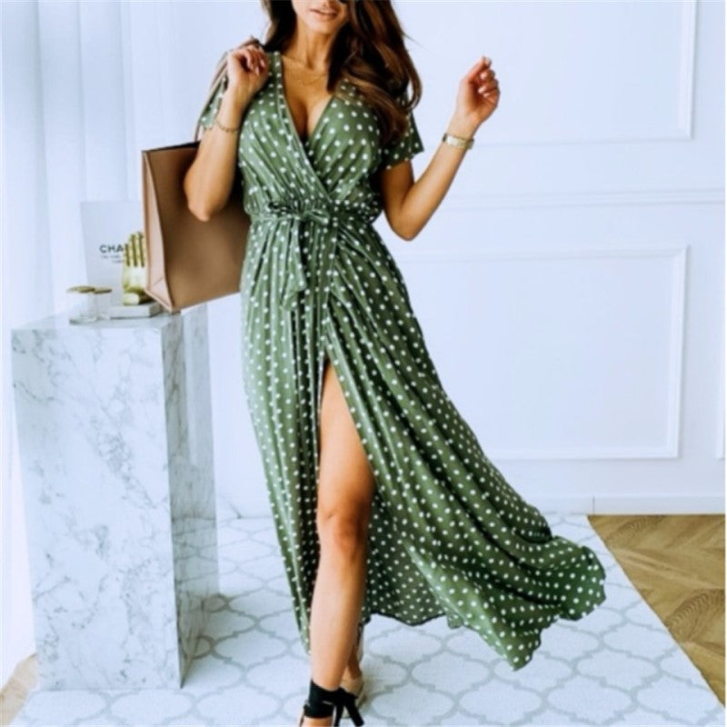 Levoire | Robe Bohémienne Maxi Dress Avec Fente Sexy Vert