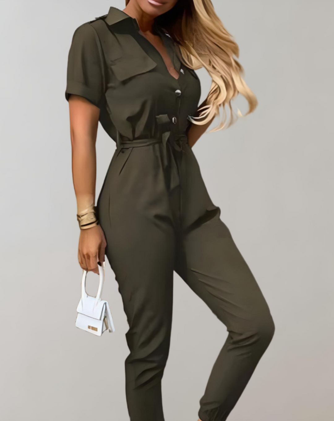 Levoire | Combinaison Bodycon Avec Boutons Et Ceinture À Nœud Vert olive