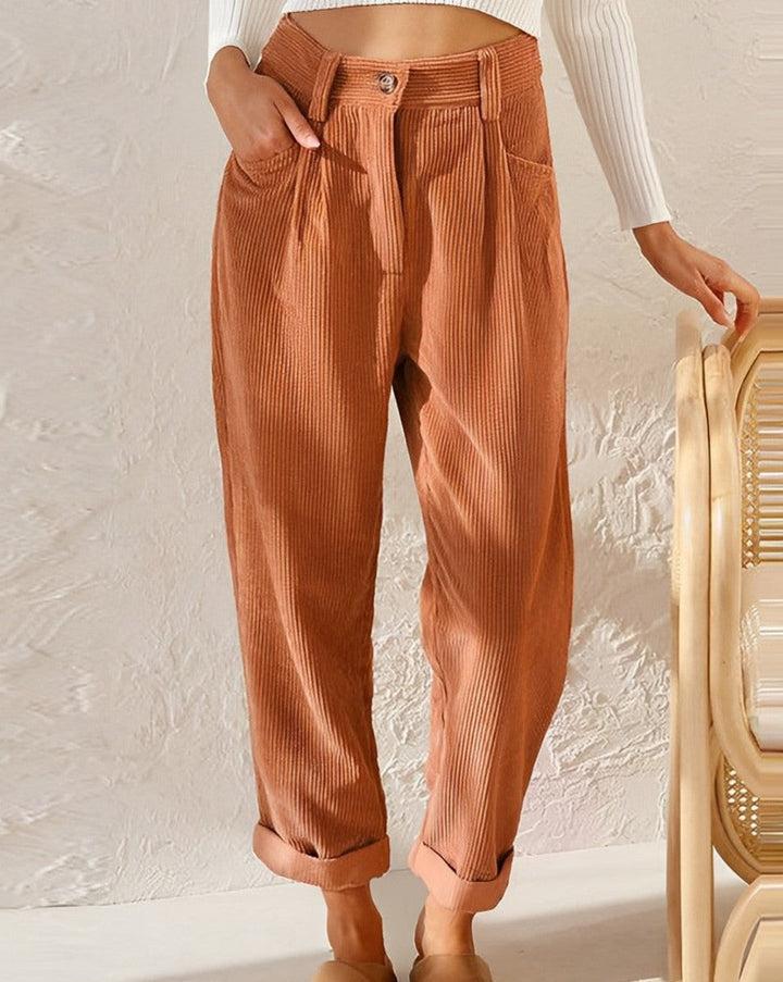 Levoire | Pantalon Taille Haute Avec Bouton Abricot
