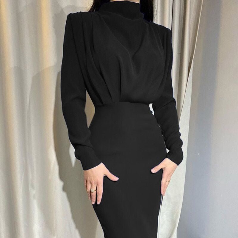 Levoire | Élégant Robe Midi Drapée Noir
