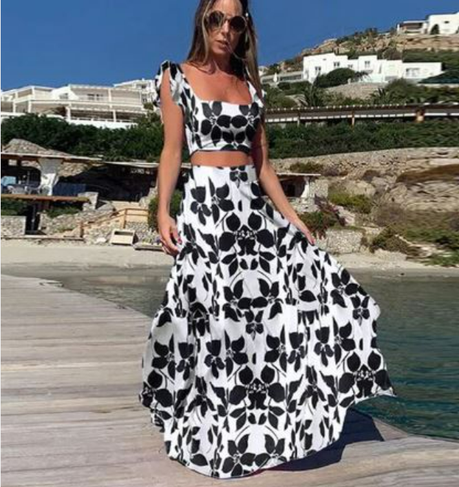 Levoire | Motif Floral Ensemble De Deux Pièces Noir